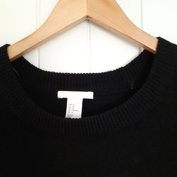 H&M Pug Sequin Alpaca Blend Black Crew Neck Black Sweater Size M - Picture 4 of 10